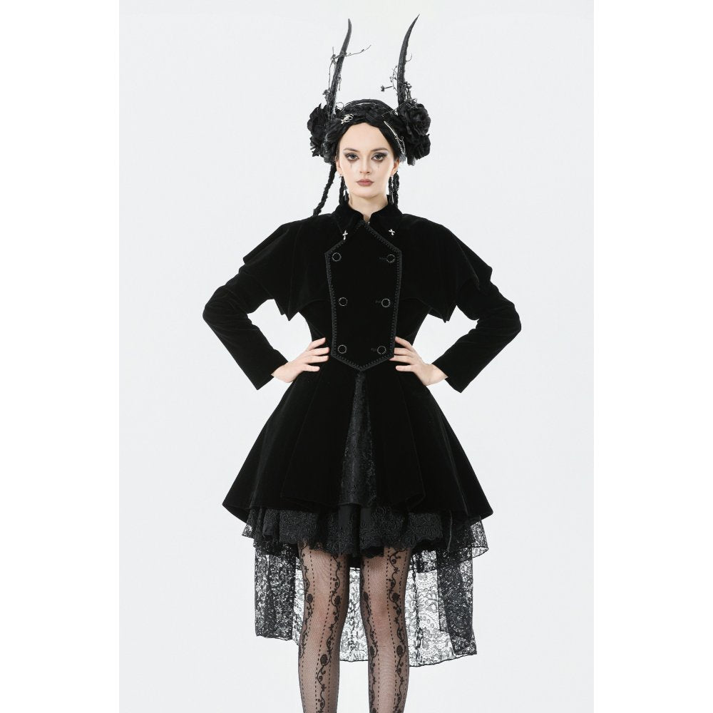 Dark in Love Lilith Officer Velvet High-Collar Coat in Black