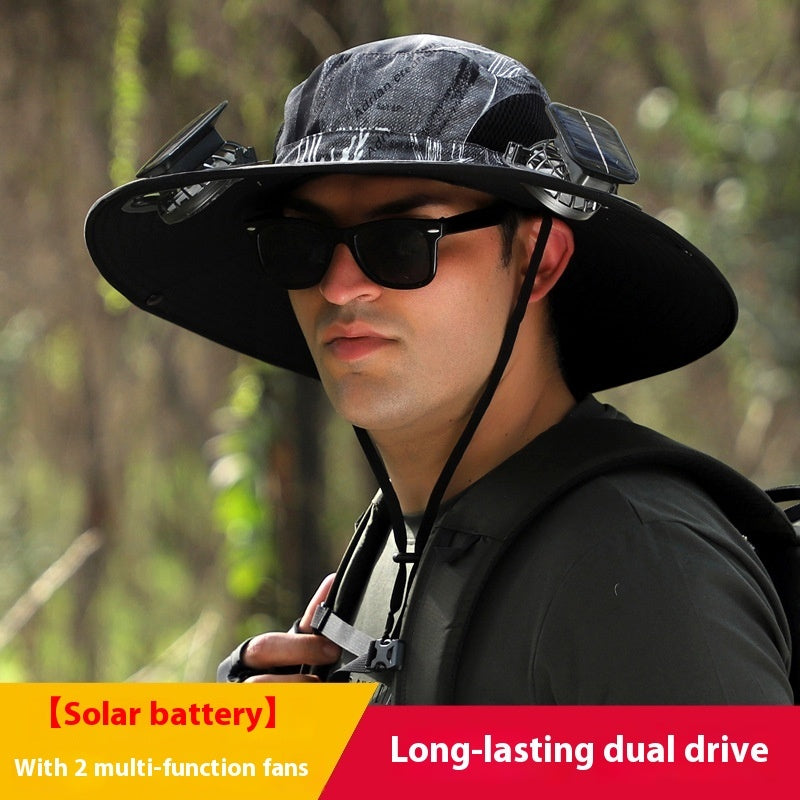 Outdoor Wide-Brim Sun Hat with USB Charging, Solar-Powered Cooling