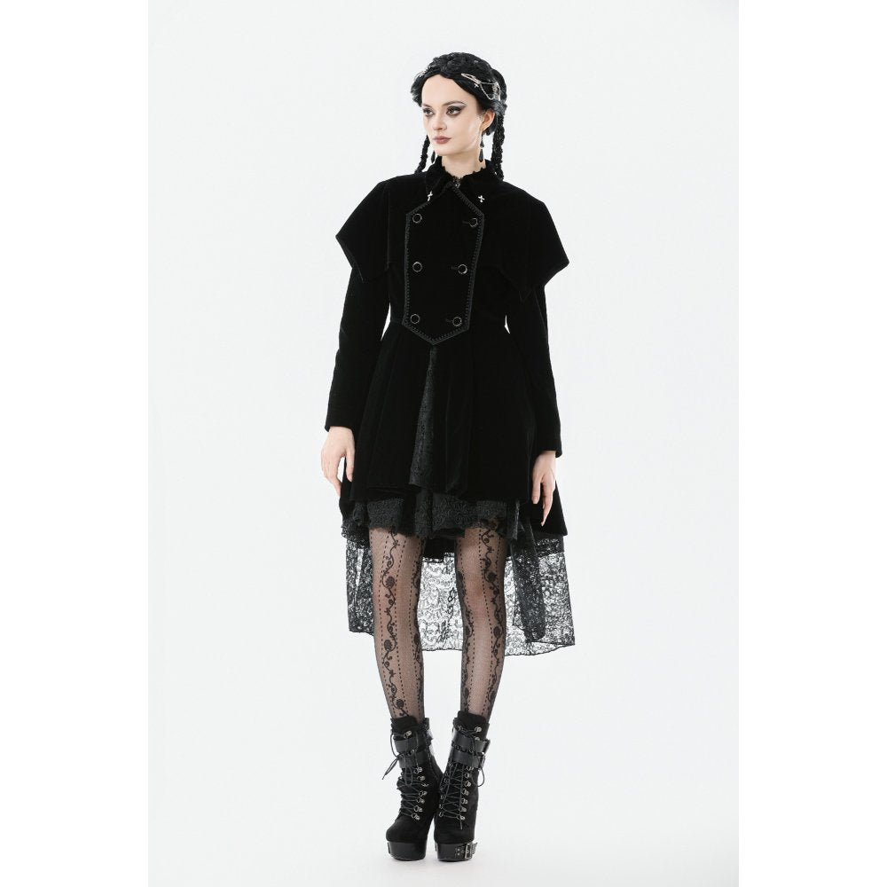 Dark in Love Lilith Officer Velvet High-Collar Coat in Black