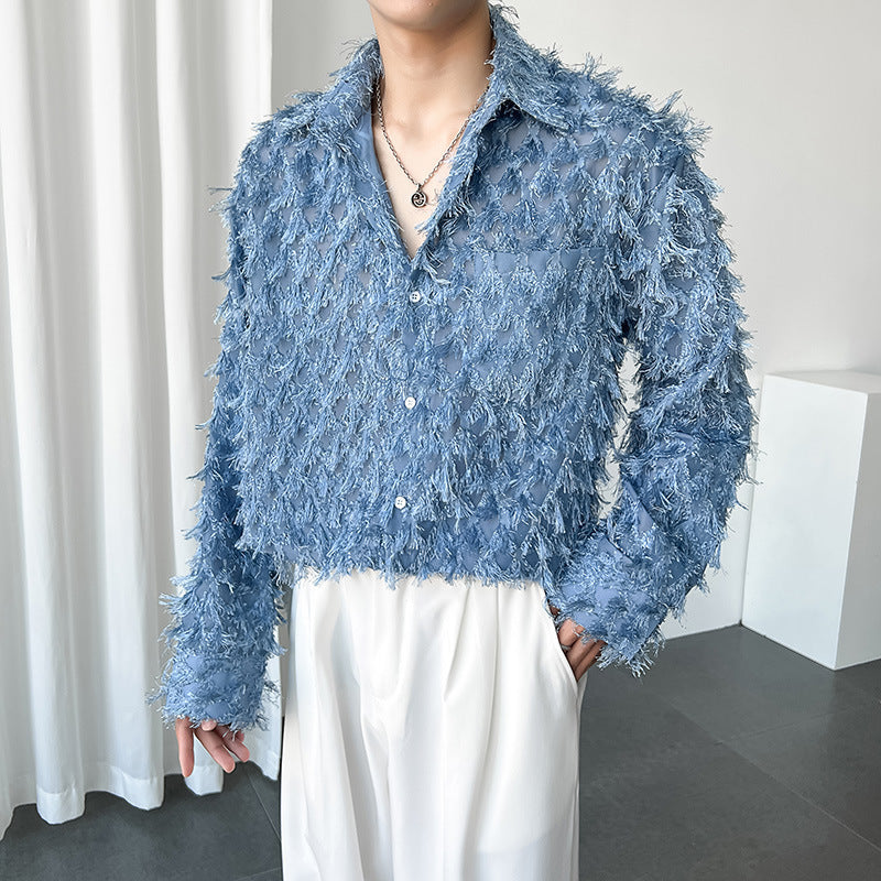 Men's Fashion Fringe Long Sleeve Shirt Jacket