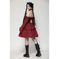 Dark in Love Rosalind Black and Red Tartan Cold Shoulder Halter Neck Dress