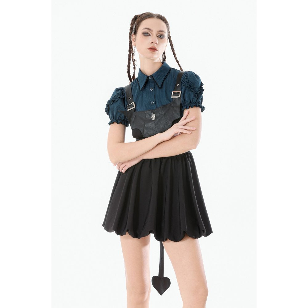 Dark in Love Gothic Academy-Striped Puff-Sleeve Blouse
