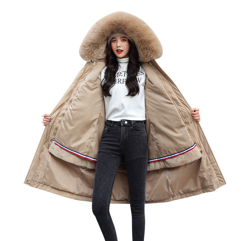 Women's Big Faux Fur Feature-Collar Padded Raincoat