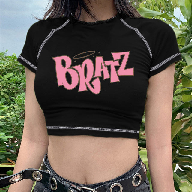 Women's Bratz Print Goth T-Shirt, Long Sleeves Short Sleeves