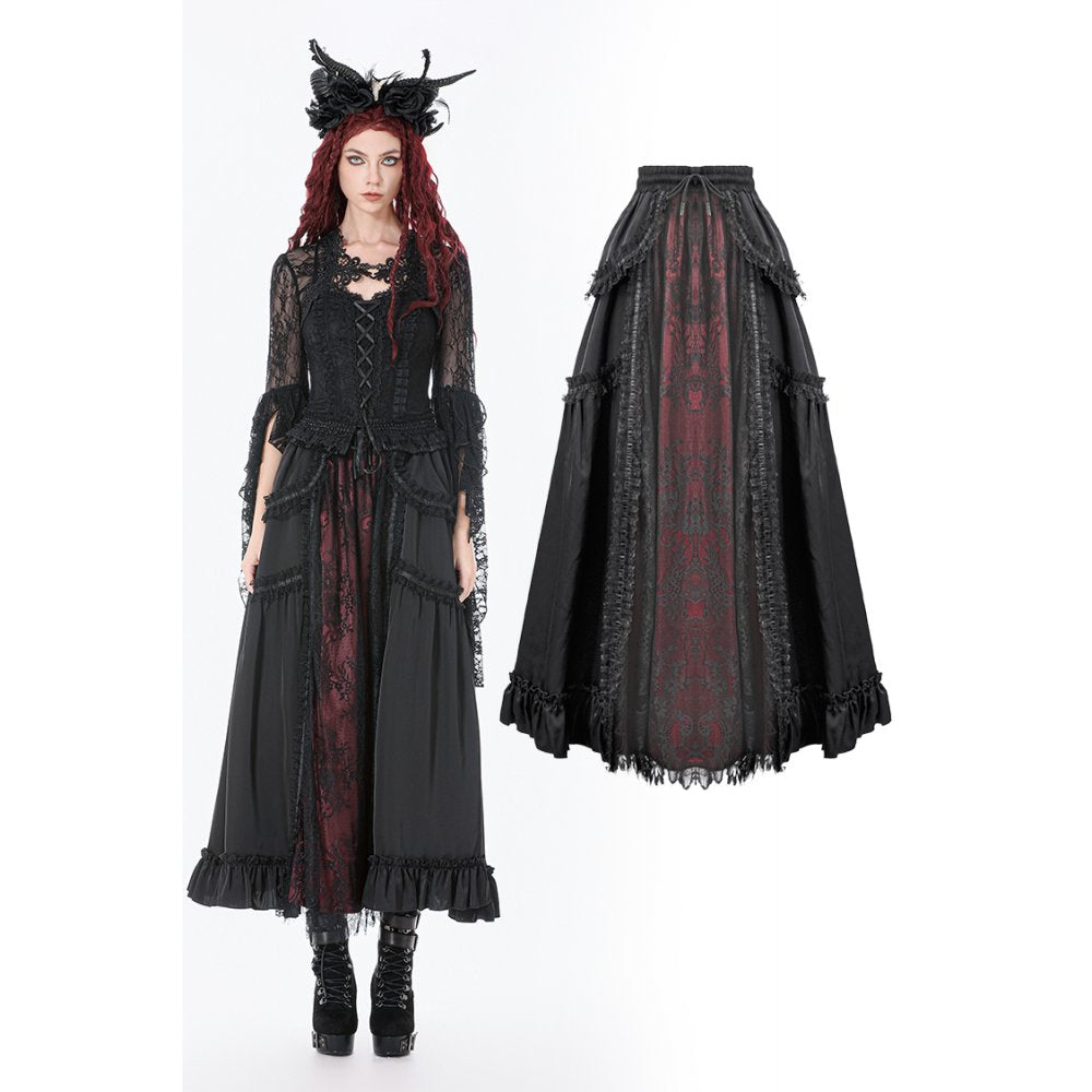 Dark in Love Gothic Victorian Lace Panel Skirt in Crimson