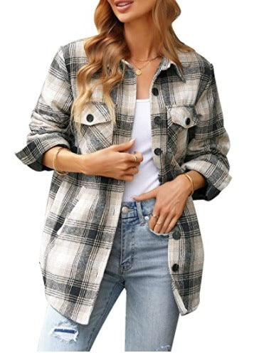 Women's Oversized Check Button Shirt Jacket