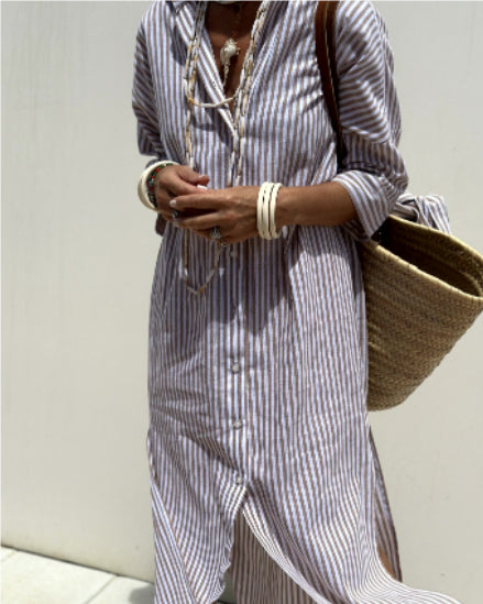 Vireous Women's Summer Striped Shirt Dress with Belt