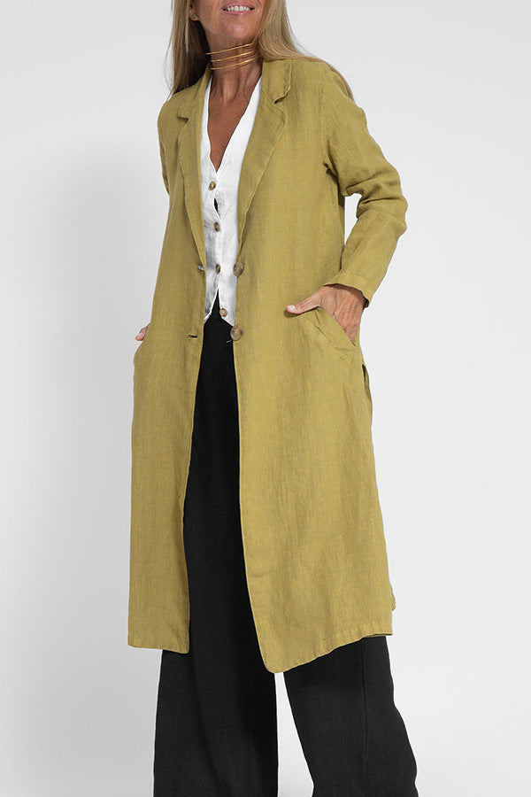 Vireous Women's Fashion Casual Cotton Linen Suit-Collar Trench Coat