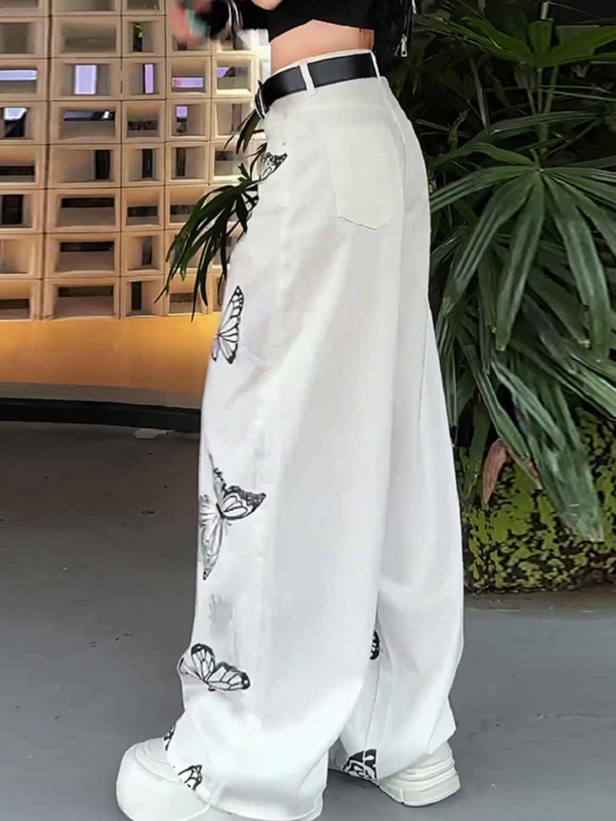 Butterfly Hand Tie-Dyed Wide-Leg Unisex White Pants