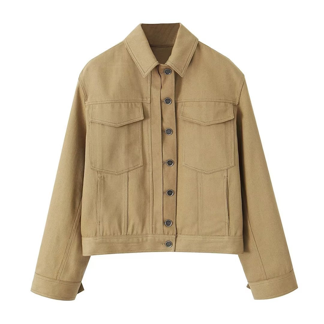 Vireous Polo Collar Camel Denim Jacket and Trousers Suit