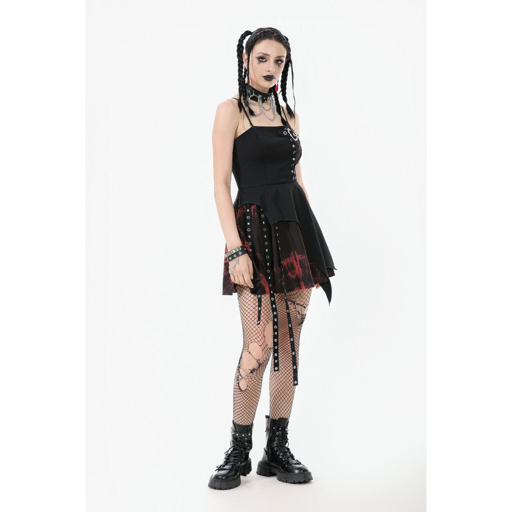 Dark in Love Nyssa Black and Red Strap Detail Goth Mini Dress –