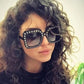 Large Square-Frame Avant Garde Sunglasses with Sparkling Rhinestones