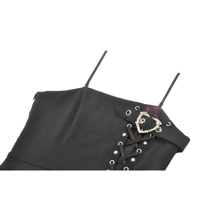 Dark in Love Nyssa Black and Red Strap Detail Goth Mini Dress