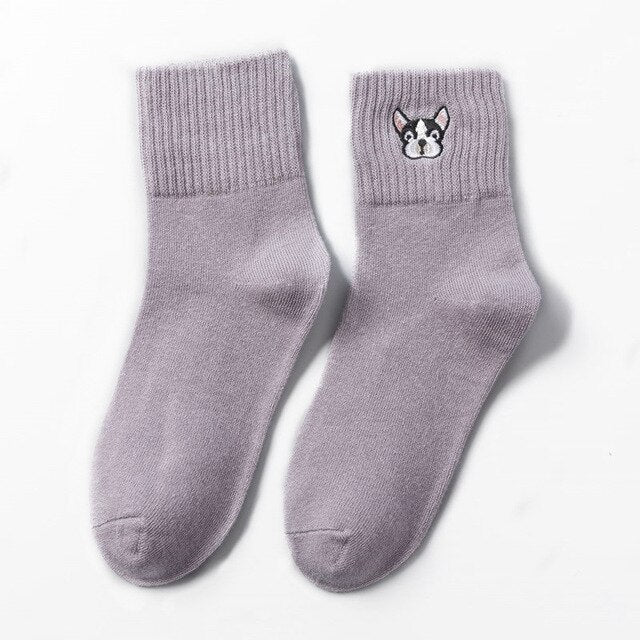 Chaussettes brodées bouledogue français pour femme