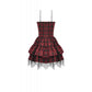 Dark in Love Red-Black Plaid Leather-Layered Punk Sweetcore Dress
