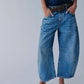 High-Stretch Mid-Rise Barrel Jeans, Fashion Wide Leg Women's Jeans