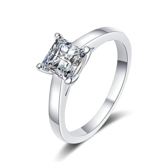 925 Sterling Silver Cushion-Cut Moissanite Engagement Ring