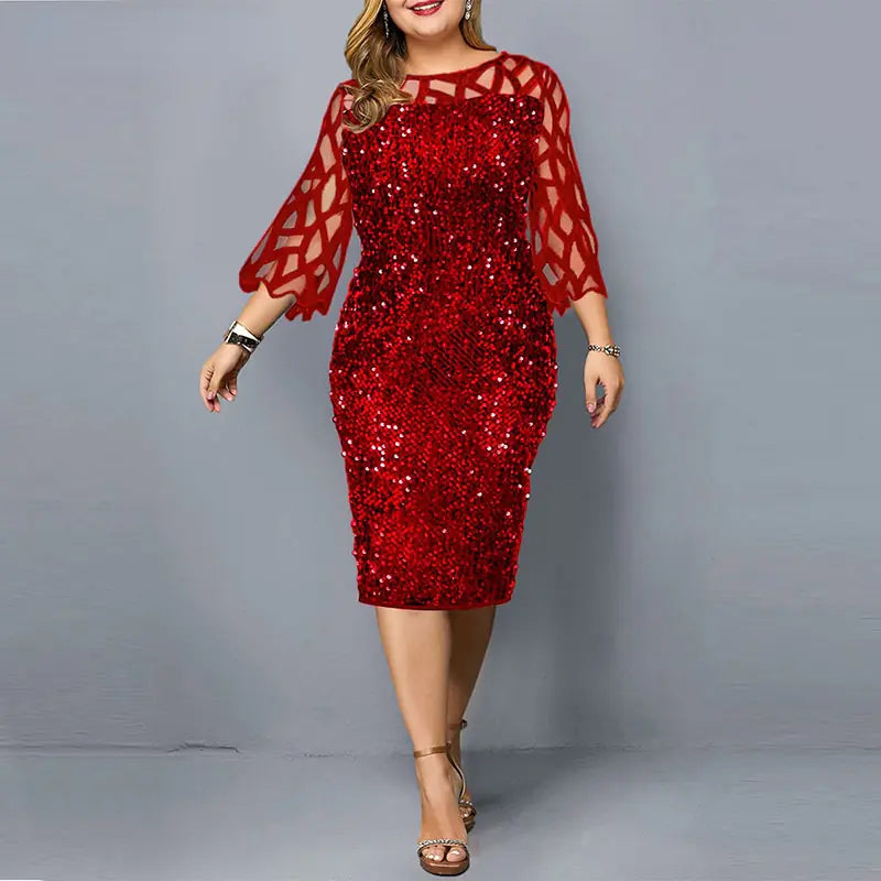 Vireous Elegant Sequin Long Flowing Sleeve Party Dress
