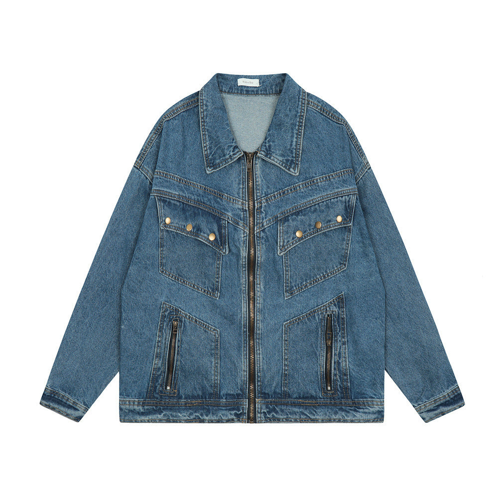 Punk Old Wash Denim Unisex Short Coat
