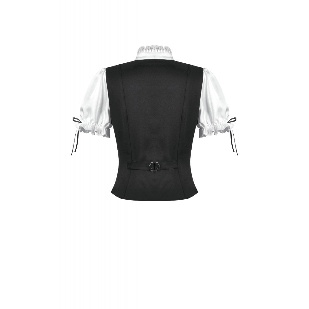 Dark in Love Court-Style Black and White Lace Blouse
