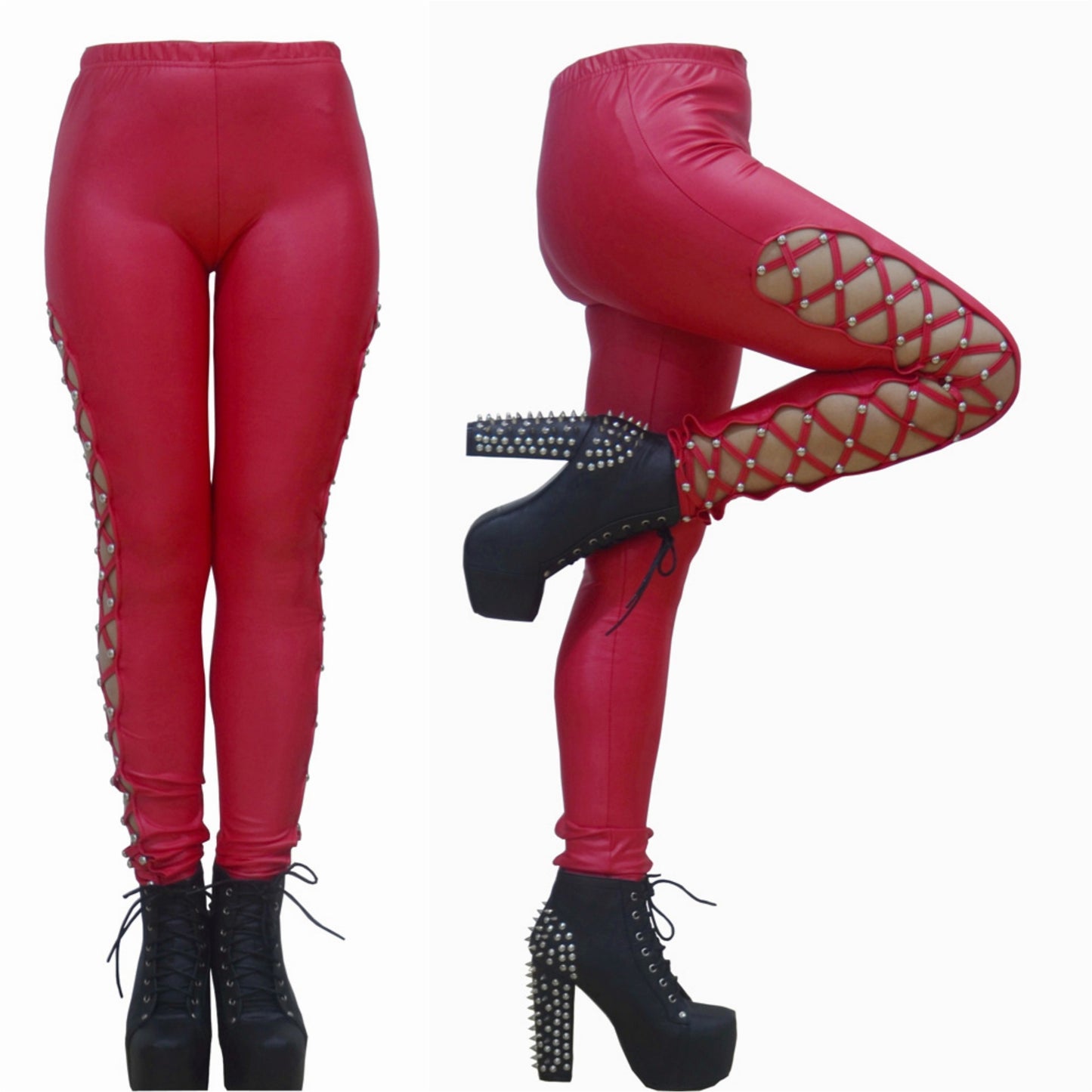 Punk-Style Faux Leather, Patent Leather Matte Cropped Pants