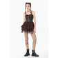 Dark in Love Red-Black Plaid Leather-Layered Punk Sweetcore Dress
