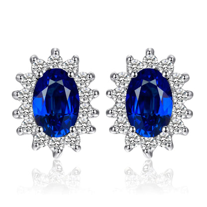 Princess Diana-Style Synthetic Sapphire 925 Sterling Silver Earrings Set