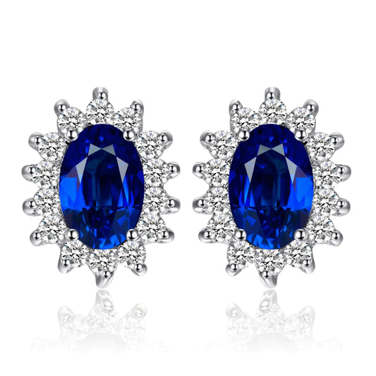 Princess Diana-Style Synthetic Sapphire 925 Sterling Silver Earrings Set