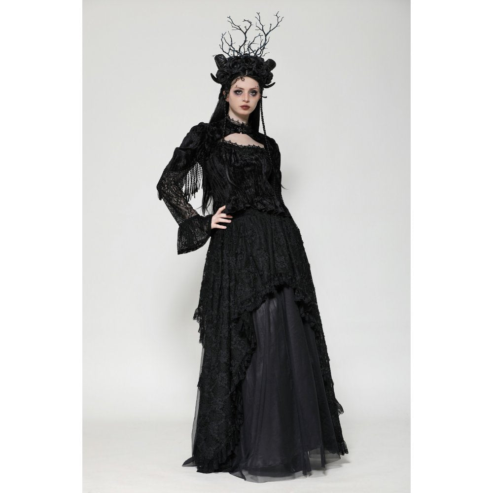 Dark in Love Fleur Gothic Rose-Embossed Velvet Long-Sleeve Top