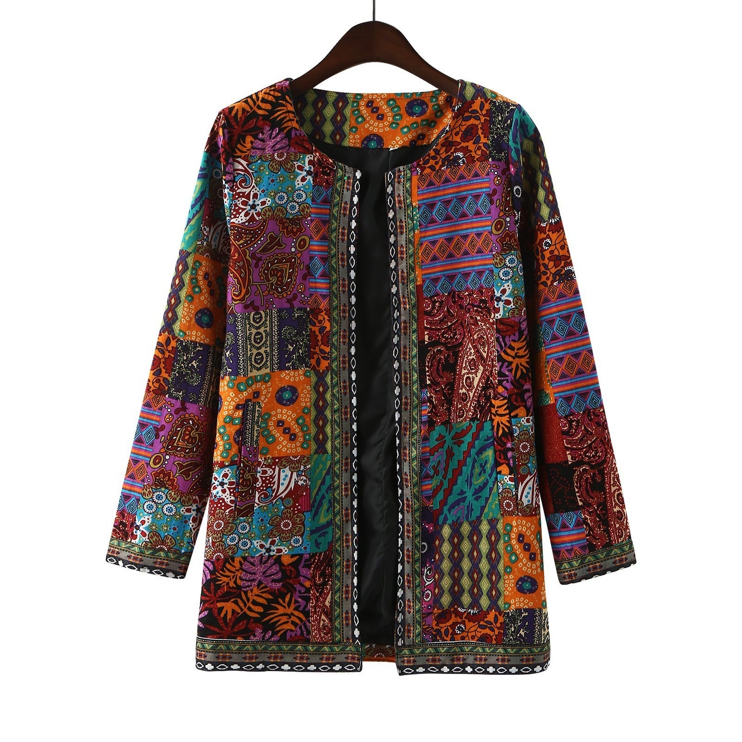 Women's Retro Ethnic Print Long-Sleeve Midi Jacket