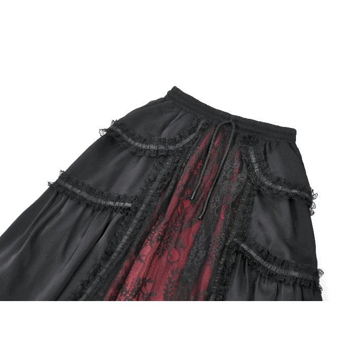 Dark in Love Gothic Victorian Lace Panel Skirt in Crimson