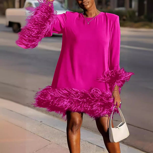 Vireous Feather Glam Loose Socialite Dress