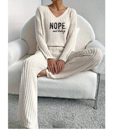 'Nope Not Today' Casual Sunken Stripe Knitted Women's Lounge Set