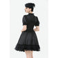Dark in Love Belladonna Lace-Up High Collar Puff Sleeve Goth Dress, Plus Sizes