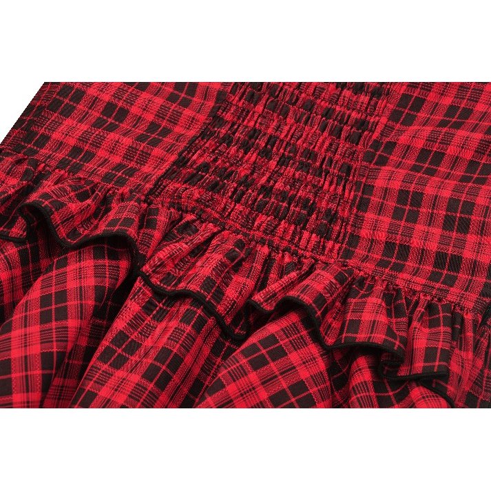 Dark in Love Rosalind Black and Red Tartan Cold Shoulder Halter Neck Dress