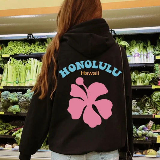 Drop-Shoulder Honolulu Hawaii Print Hoodie