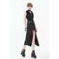 Dark in Love Punk Layered-Pocket Cutout Belted Long Skirt