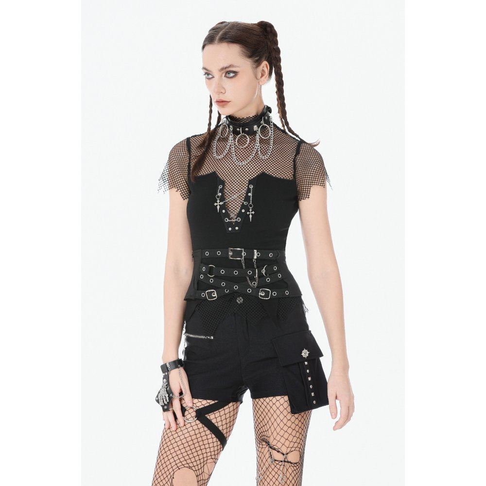 Dark in Love Dark Punk Mesh Chain Layered Top