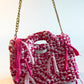 Pink Handmade Crochet Handbag with Gold Chain Strap