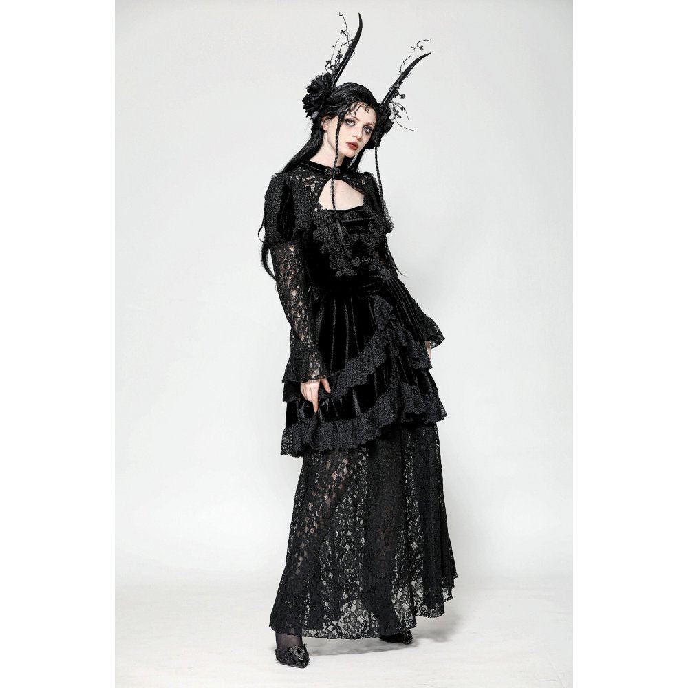 Dark in Love Onyx Romantic Gothic Velvet Lace Princess Gown