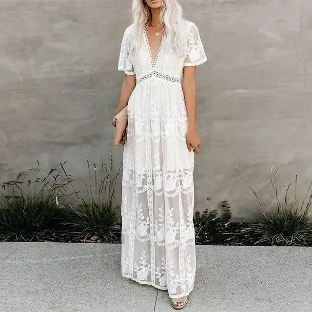 Off-Shoulder White Lace Dress, Spring and Summer Collection