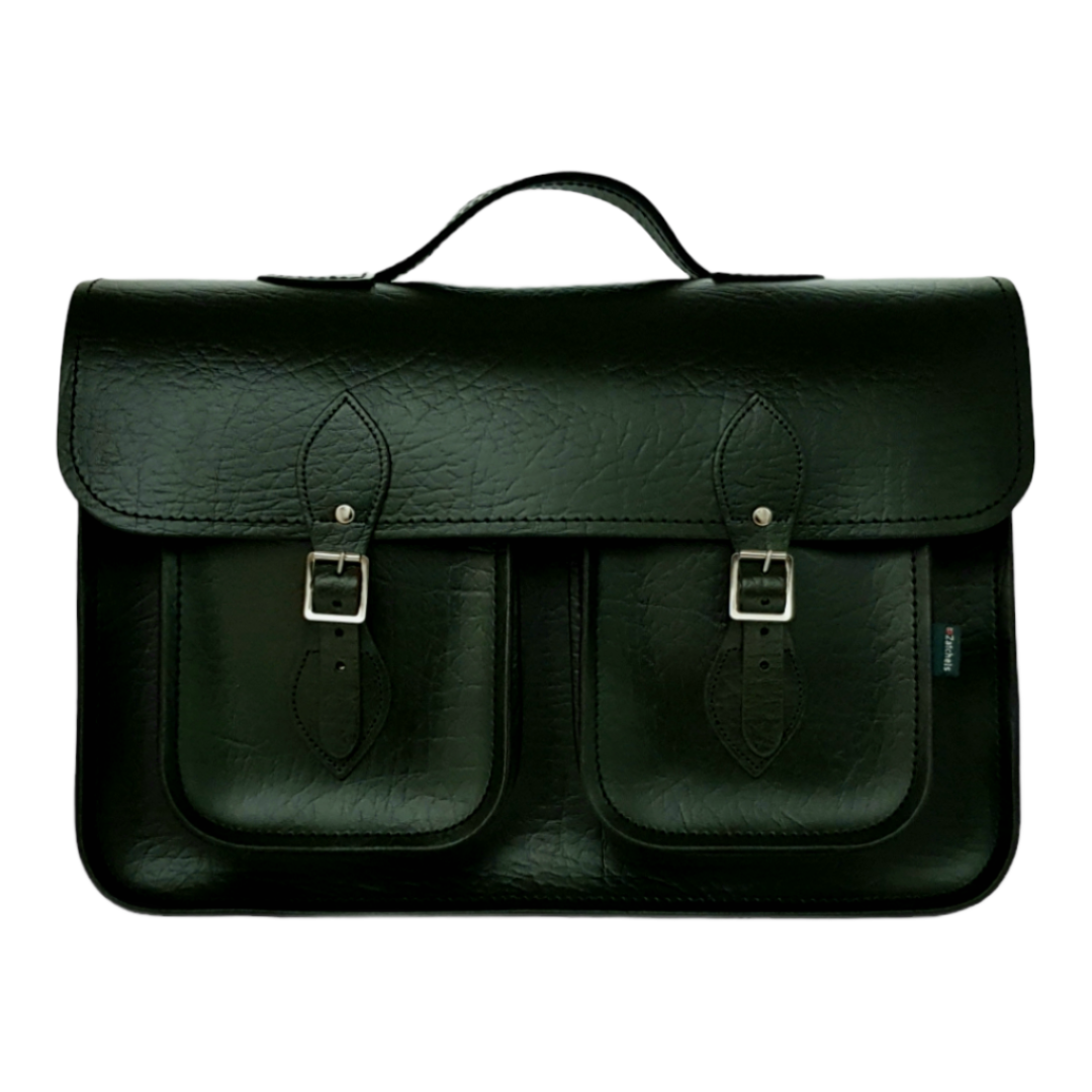 Twin Pocket Executive Handmade Leather Laptop Satchel in British Racing Green