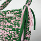 Green and Pink Crochet Bag, Handmade with T-Shirt Yarn