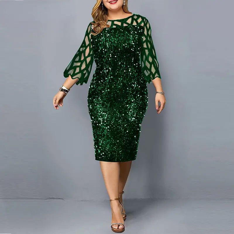 Vireous Elegant Sequin Long Flowing Sleeve Party Dress