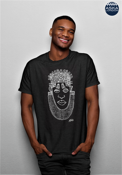 Queen Idia African Art Earth Positive T-Shirt, White on Black