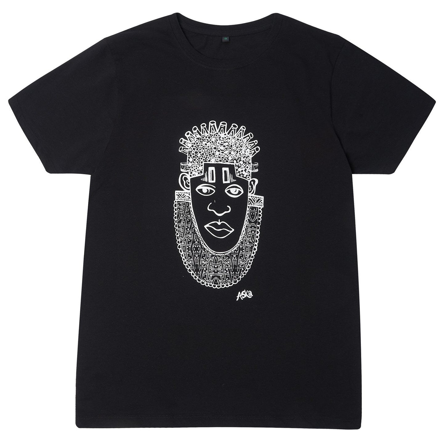Queen Idia African Art Earth Positive T-Shirt, White on Black