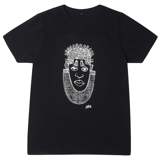 Queen Idia African Art Earth Positive T-Shirt, White on Black