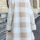 Vireous Single-Breasted Plush Beige & White Women's Long Coat