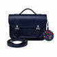 Floral Lined Leather Midi Satchel in Navy