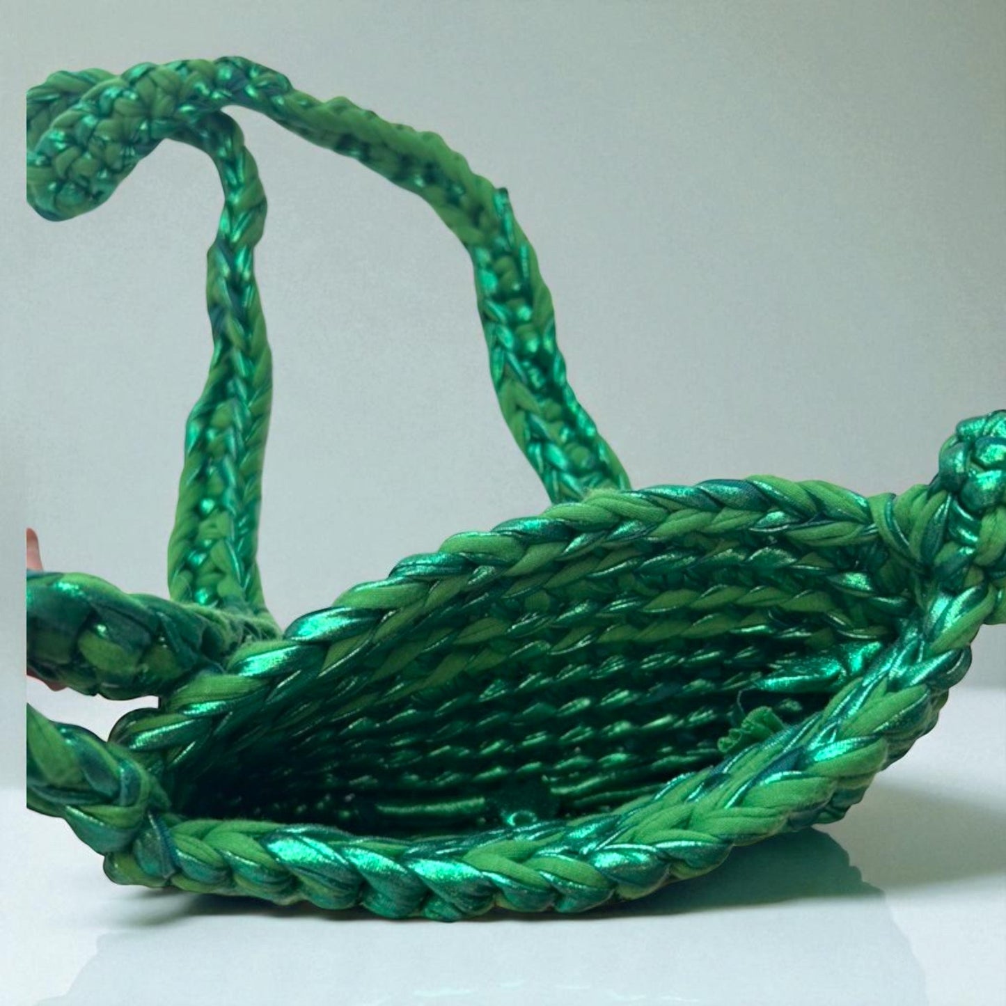 Metallic Green Handmade Crochet Festival Bag, Long Crossbody Strap